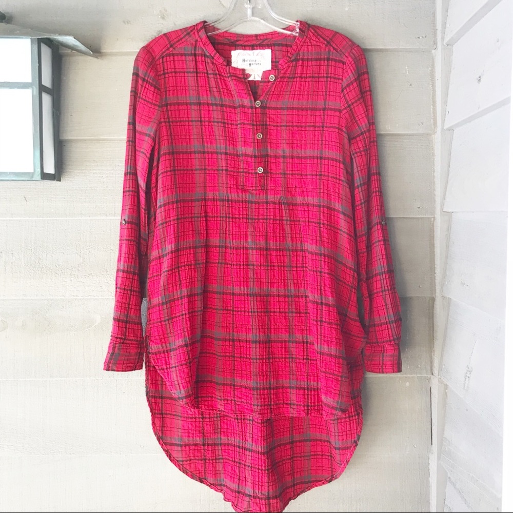 Anthro Holding Horses Halfpenny Tunic Red Plaid